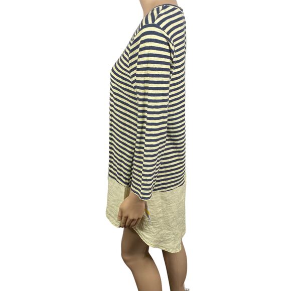 Cut Loose Yellow Gray Striped Cotton Linen Tunic Top Women's M - Picture 4 of 6
